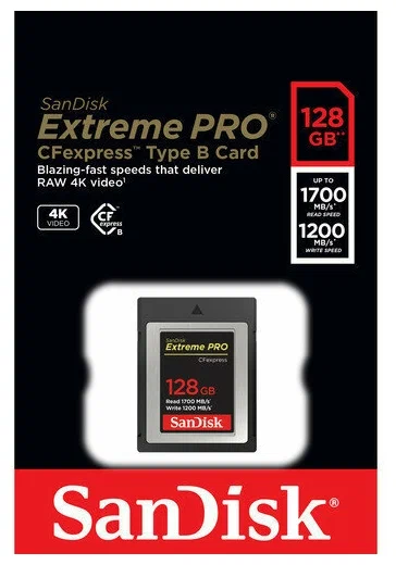 SanDisk CFexpress Type B 128GB Extreme Pro, 1700 / 1200 МБ/с SanDisk CFexpress Type B 128GB Extreme Pro, 1700 / 1200 МБ/с